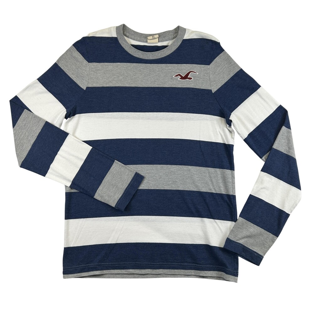 Vintage Hollister Shirt Mens XL Striped Long Sleeve Seagull Logo Slim Fit Y2K